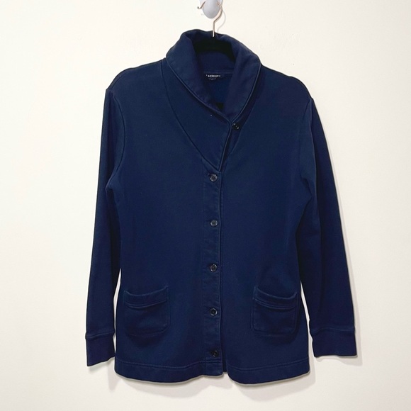 Land's End women's Navy long sleeve button down shawl collar cardigan in size M - Picture 1 of 9